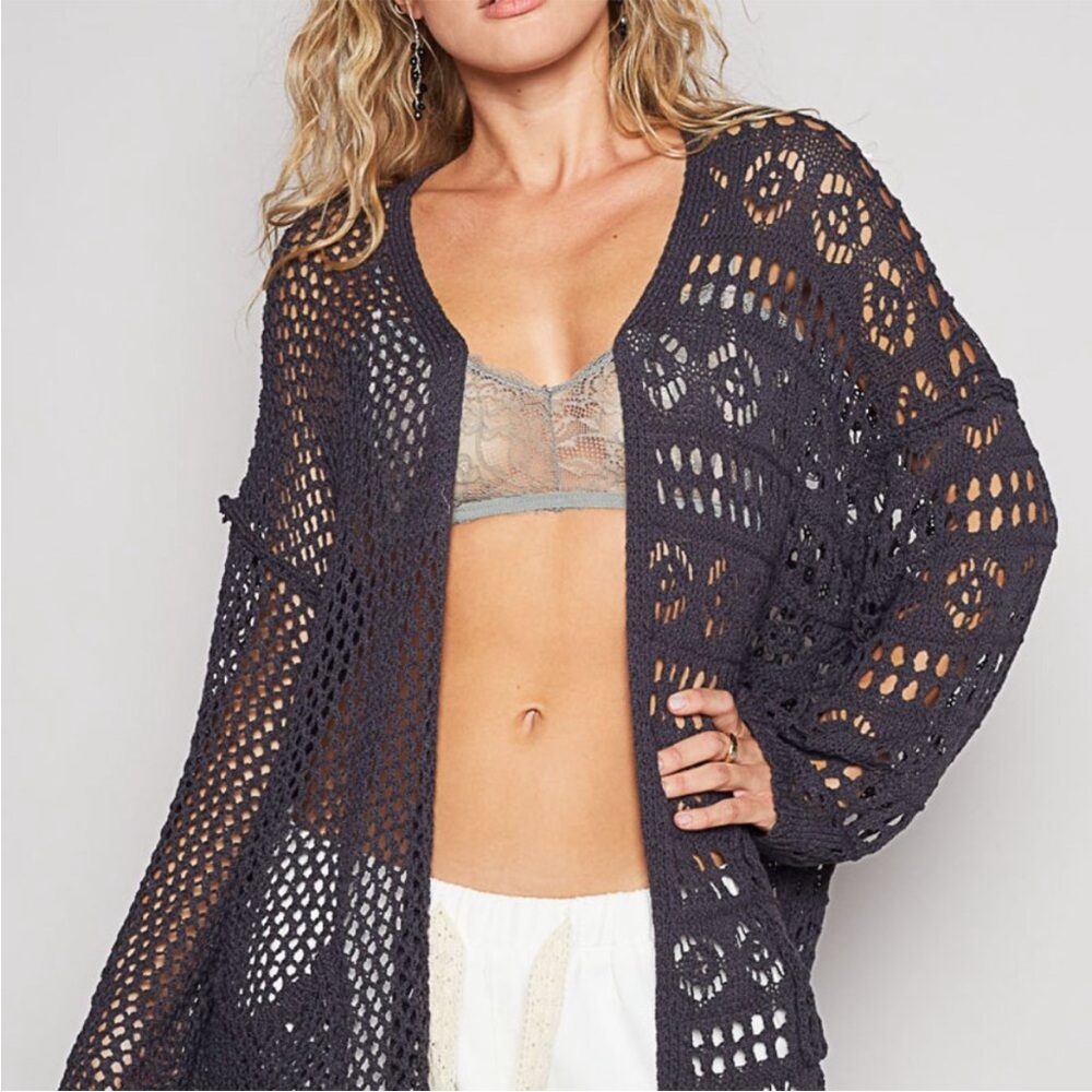 POL Charcoal open knit cardigan - Small - Picture 3 of 3